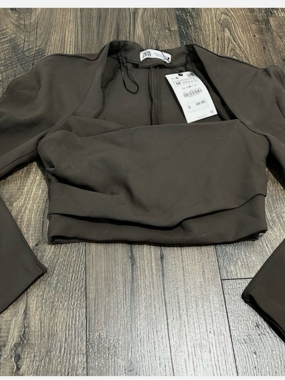 Zara Dark Brown Cropped Long Sleeve Top
